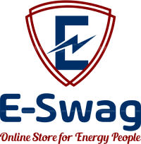 A red and blue e-swag logo on a black background.