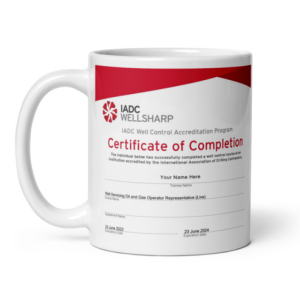 A mug that has a certificate of completion on it.