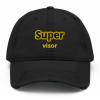 A black hat with the word " super visor " written on it.