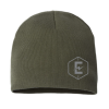 A beanie hat with the letter e on it.