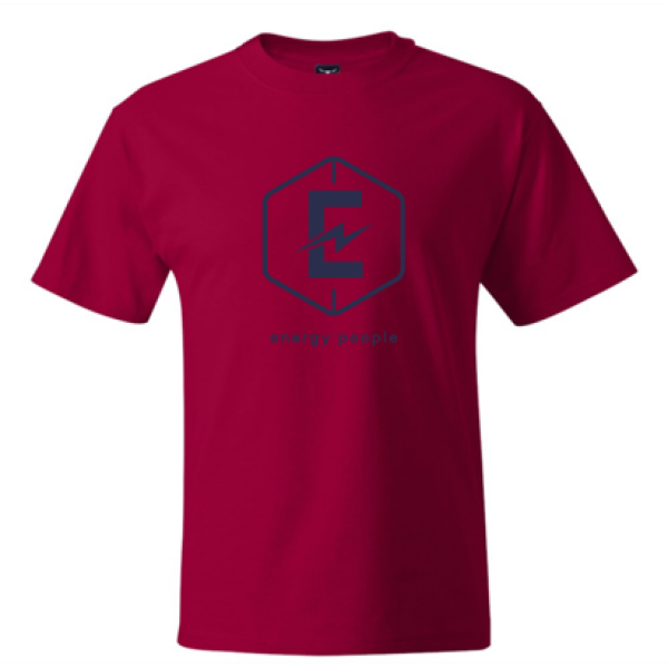 A red t-shirt with an e in the center.