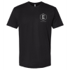 A black t-shirt with the letter e on it.