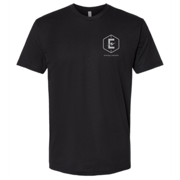 A black t-shirt with the letter e on it.