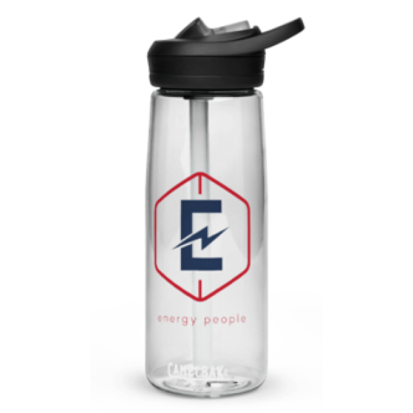 A water bottle with the logo of energy people.