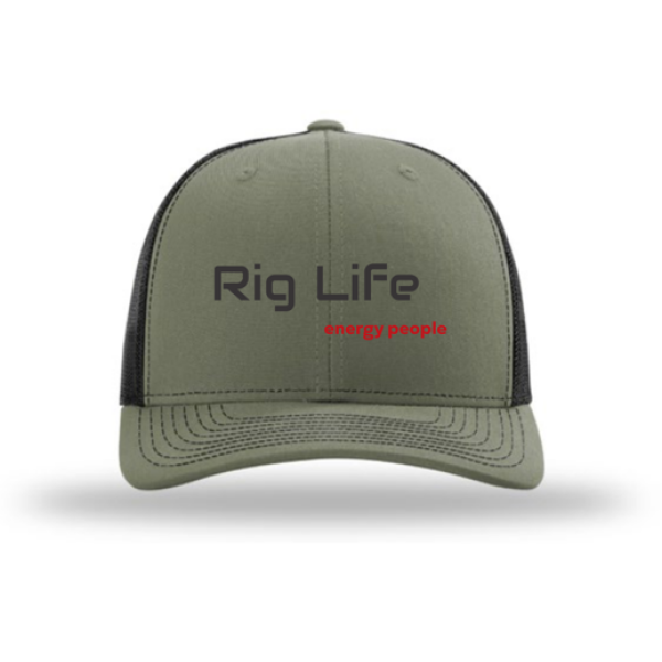 A hat that says rig life on it.