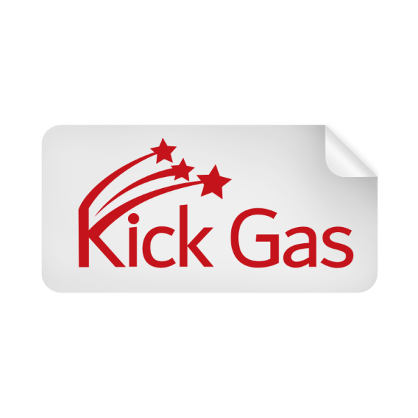 A sticker that says kick gas with stars.