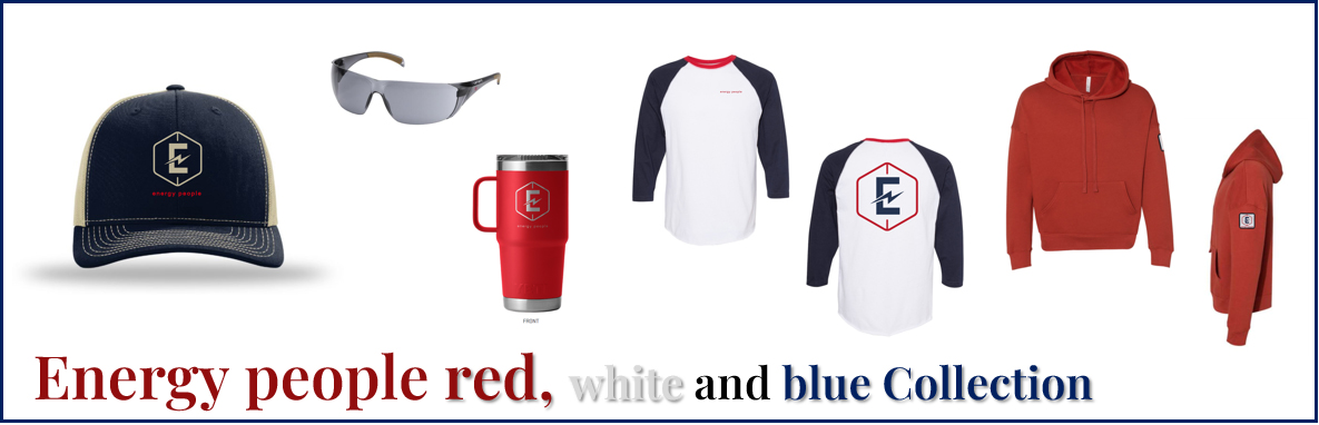 A red, white and blue shirt is shown with other items.