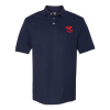 A navy blue polo shirt with red and white logo.