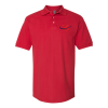 A red polo shirt with an embroidered logo.