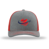 A gray and red hat with the logo of an aircraft company.